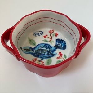 Anthropologie Ramekin Baking Dish Nathalie Lete Red Blue Bird Ceramic